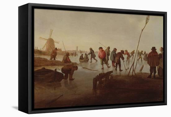 Figures Skating on Frozen Waterway, 17Th Century-Barent Avercamp-Framed Stretched Canvas