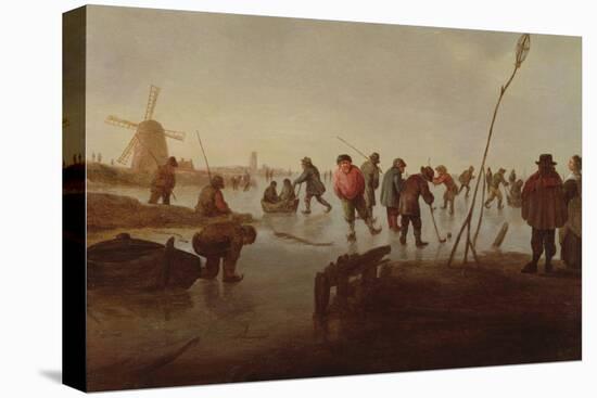 Figures Skating on Frozen Waterway, 17Th Century-Barent Avercamp-Stretched Canvas