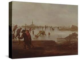 Figures Skating on Frozen Waterway, 17Th Century-Hendrik Avercamp-Stretched Canvas
