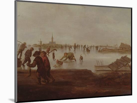 Figures Skating on Frozen Waterway, 17Th Century-Hendrik Avercamp-Mounted Giclee Print