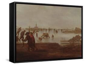 Figures Skating on Frozen Waterway, 17Th Century-Hendrik Avercamp-Framed Stretched Canvas