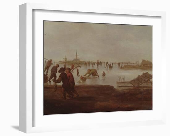 Figures Skating on Frozen Waterway, 17Th Century-Hendrik Avercamp-Framed Giclee Print