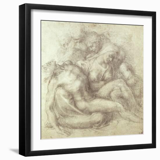 Figures Study for the Lamentation Over the Dead Christ, 1530-Michelangelo Buonarroti-Framed Premium Giclee Print