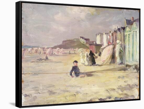 Figures Walking Beside a Line of Beach Huts-Philip Wilson Steer-Framed Stretched Canvas