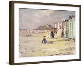 Figures Walking Beside a Line of Beach Huts-Philip Wilson Steer-Framed Giclee Print