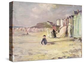 Figures Walking Beside a Line of Beach Huts-Philip Wilson Steer-Stretched Canvas