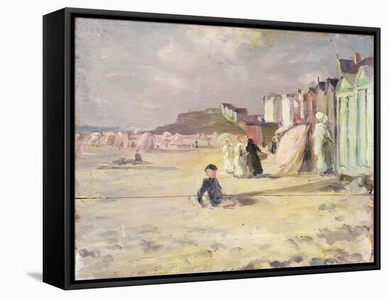 Figures Walking Beside a Line of Beach Huts-Philip Wilson Steer-Framed Stretched Canvas