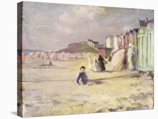 Figures Walking Beside a Line of Beach Huts-Philip Wilson Steer-Stretched Canvas