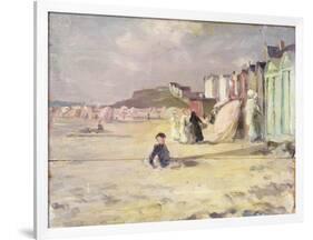 Figures Walking Beside a Line of Beach Huts-Philip Wilson Steer-Framed Giclee Print