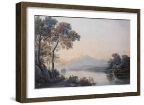 Figures with a Dog on the Banks of Lake Killarney watercolor-John Varley-Framed Giclee Print