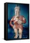 Figurine of a Tlachtli Player Wearing a Helmet, from Jalisco, Classic Period, 400-700-Mayan-Framed Stretched Canvas