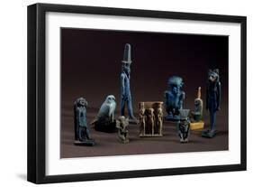 Figurines of Deities, Theris, Horus, Thoth, Maat, Sekhmet and Bes, Late Period-null-Framed Giclee Print