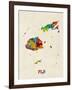 Fiji Watercolor Map-Michael Tompsett-Framed Art Print