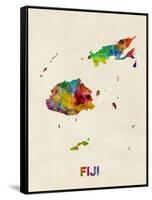 Fiji Watercolor Map-Michael Tompsett-Framed Stretched Canvas