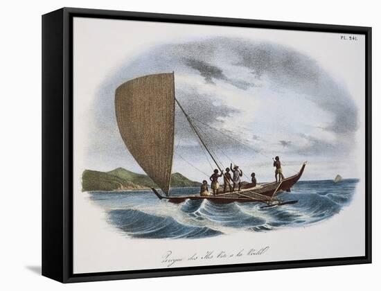 Fijian Sailing Canoe, Colour, 19th Century-null-Framed Stretched Canvas