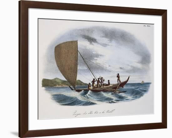 Fijian Sailing Canoe, Colour, 19th Century-null-Framed Giclee Print