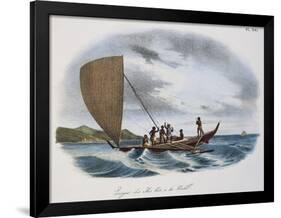 Fijian Sailing Canoe, Colour, 19th Century-null-Framed Giclee Print