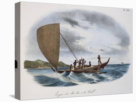 Fijian Sailing Canoe, Colour, 19th Century-null-Stretched Canvas