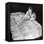 File Clerk at the Fbi Working with a Table Covered with Files-null-Framed Stretched Canvas