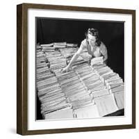 File Clerk at the Fbi Working with a Table Covered with Files-null-Framed Photographic Print