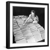 File Clerk at the Fbi Working with a Table Covered with Files-null-Framed Photographic Print