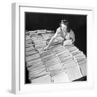 File Clerk at the Fbi Working with a Table Covered with Files-null-Framed Photographic Print