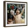Filipino Children React as They Get a Shower Outside Their Homes-null-Framed Photographic Print