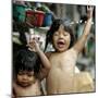 Filipino Children React as They Get a Shower Outside Their Homes-null-Mounted Photographic Print