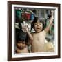 Filipino Children React as They Get a Shower Outside Their Homes-null-Framed Photographic Print