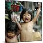 Filipino Children React as They Get a Shower Outside Their Homes-null-Mounted Photographic Print