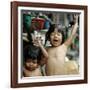 Filipino Children React as They Get a Shower Outside Their Homes-null-Framed Photographic Print