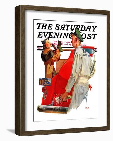 "Fill'er Up," Saturday Evening Post Cover, April 3, 1937-McCauley Conner-Framed Giclee Print