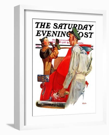 "Fill'er Up," Saturday Evening Post Cover, April 3, 1937-McCauley Conner-Framed Giclee Print