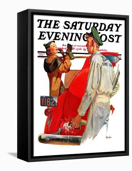 "Fill'er Up," Saturday Evening Post Cover, April 3, 1937-McCauley Conner-Framed Stretched Canvas