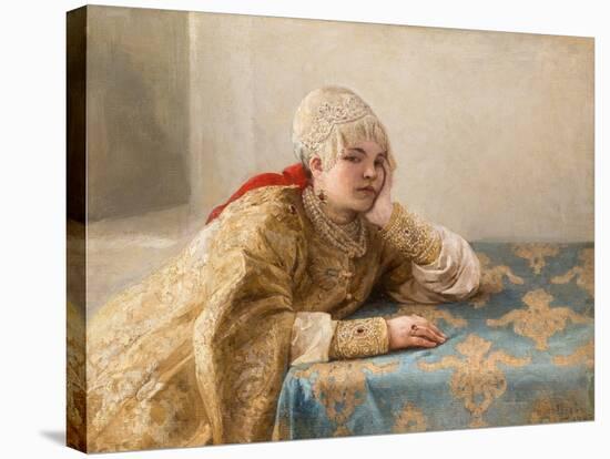 Fille De Boyard (Boiar) - Boyar's Daughter, by Lebedev, Klavdi (Klavdy) (1852-1916). Oil on Canvas,-Klavdiy Vasilievich Lebedev-Stretched Canvas