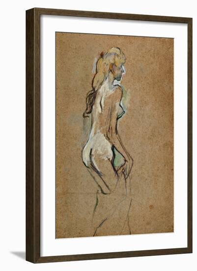 Fillette nue-Nude girl, 1893 Oil on cardboard, 59,4 x 40 cm.-Henri de Toulouse-Lautrec-Framed Giclee Print