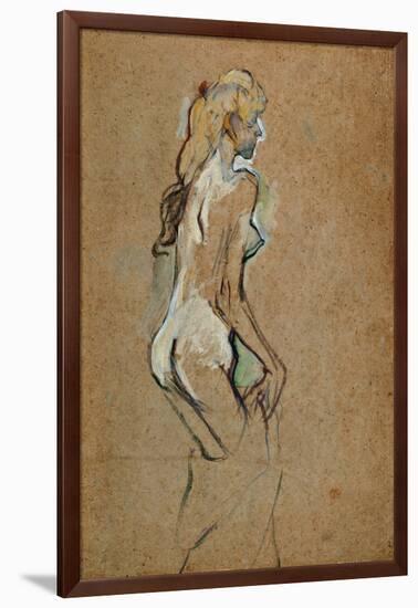Fillette nue-Nude girl, 1893 Oil on cardboard, 59,4 x 40 cm.-Henri de Toulouse-Lautrec-Framed Giclee Print