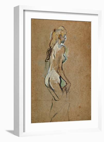 Fillette nue-Nude girl, 1893 Oil on cardboard, 59,4 x 40 cm.-Henri de Toulouse-Lautrec-Framed Giclee Print