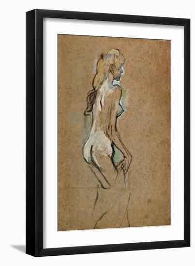 Fillette nue-Nude girl, 1893 Oil on cardboard, 59,4 x 40 cm.-Henri de Toulouse-Lautrec-Framed Premium Giclee Print