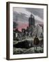 Filling a mass grave at night during the Plague of London, c1665-Anon-Framed Giclee Print