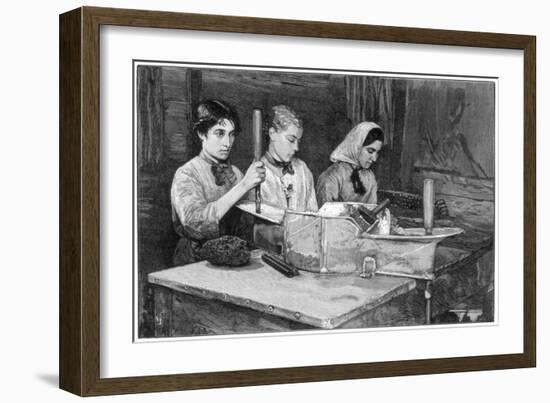 Filling Cartridges with Dynamite Powder at Isleten, Near Fluelen, Switzerland, 1893-null-Framed Giclee Print