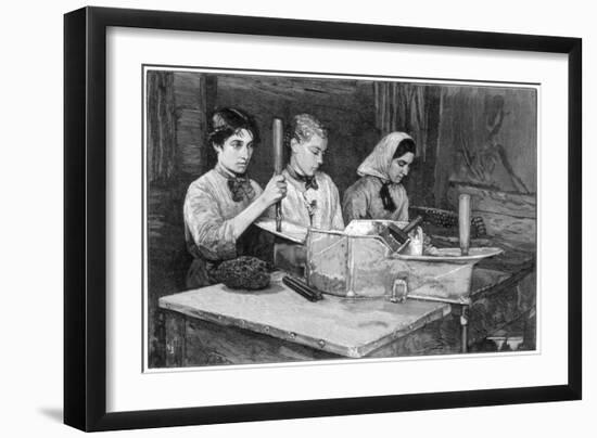 Filling Cartridges with Dynamite Powder at Isleten, Near Fluelen, Switzerland, 1893-null-Framed Giclee Print