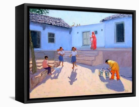 Filling Water Buckets, Rajasthan, India-Andrew Macara-Framed Stretched Canvas
