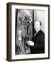 Film Director Alfred Hitchcock, Standing Beside Salvador Dali's Painting "Movies"-Herbert Gehr-Framed Premium Photographic Print