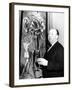 Film Director Alfred Hitchcock, Standing Beside Salvador Dali's Painting "Movies"-Herbert Gehr-Framed Premium Photographic Print