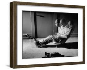 Film Director Billy Wilder Sitting in Chair Designed by Charles Eames Made of Plastic-Peter Stackpole-Framed Premium Photographic Print