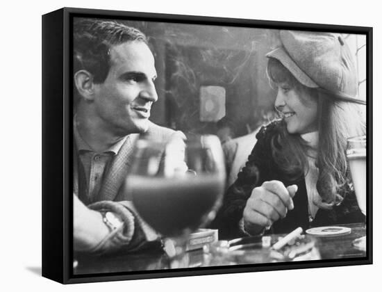 Film Director Francois Truffaut with Actress Julie Christie During Filming of "Fahrenheit 451."-Paul Schutzer-Framed Stretched Canvas