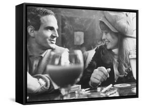 Film Director Francois Truffaut with Actress Julie Christie During Filming of "Fahrenheit 451."-Paul Schutzer-Framed Stretched Canvas