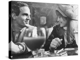 Film Director Francois Truffaut with Actress Julie Christie During Filming of "Fahrenheit 451."-Paul Schutzer-Stretched Canvas