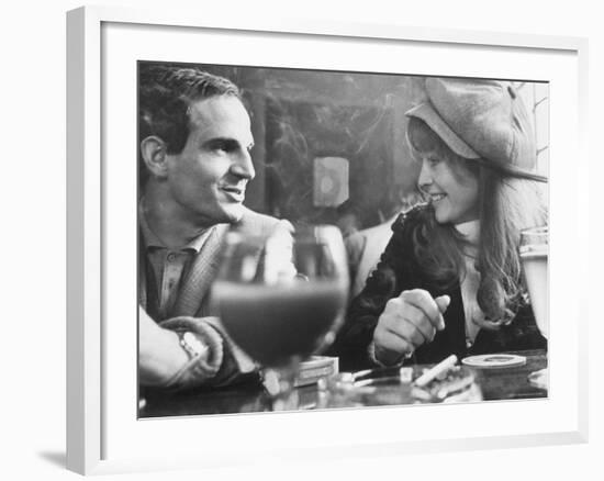 Film Director Francois Truffaut with Actress Julie Christie During Filming of "Fahrenheit 451."-Paul Schutzer-Framed Premium Photographic Print